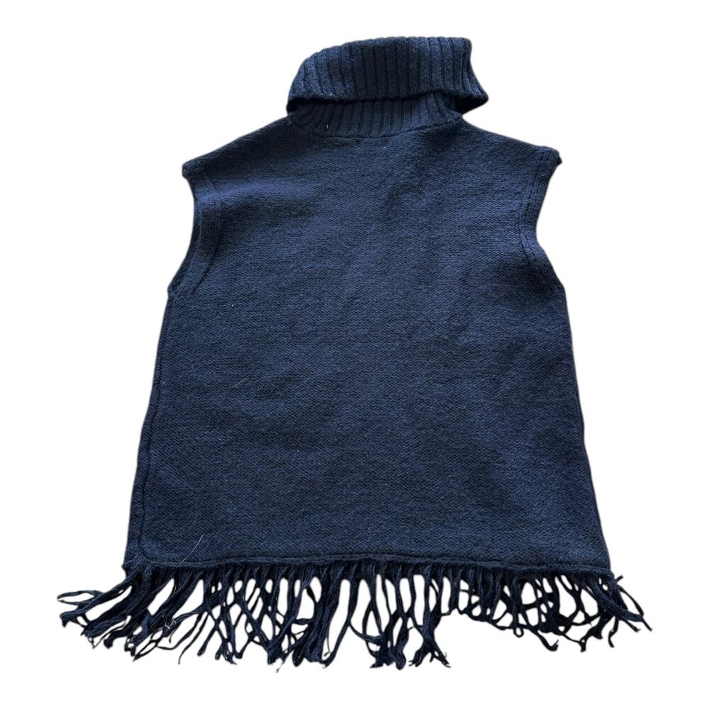 Womens Sweater Vest Size XL Navy Blue Fringe Cowl Neck Cozy Winter Layering - Picture 5 of 8